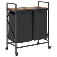 Wasmand 2 vakken met planken gerookt eikenkleurig - thumbnail