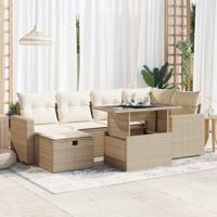 7-delige Loungeset met kussens poly rattan beige - thumbnail