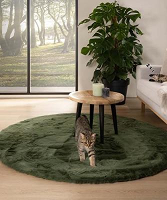 Tapeso Rond hoogpolig vloerkleed - Comfy plus - olijfgroen - 100 cm
