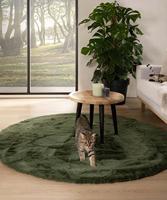 Tapeso Rond hoogpolig vloerkleed - Comfy plus - olijfgroen - 100 cm - thumbnail