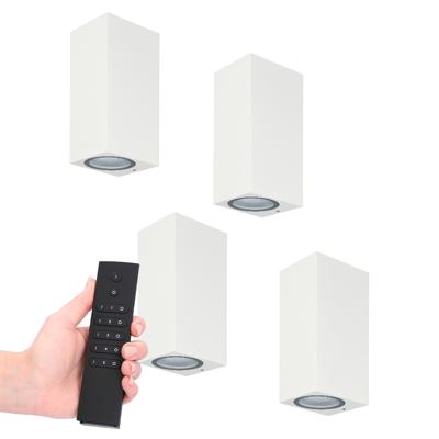 4x LED wandlamp Selma Wit - Dimbaar - 8 watt 690 lumen - 2700K warm wit- GU10 - Up & Down light - IP65 Waterdicht - Incl. dimmer met afstandsbediening - tuinverlichting