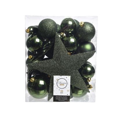 Decoris Kerstballen Plastic mix+piek 33st Dennengroen
