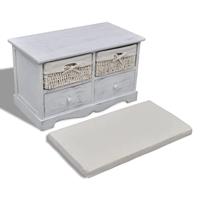 Houten opslagbank met 2 lades en 2 manden wit - thumbnail