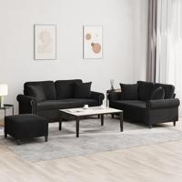 3-delige Loungeset met kussens fluweel zwart - thumbnail