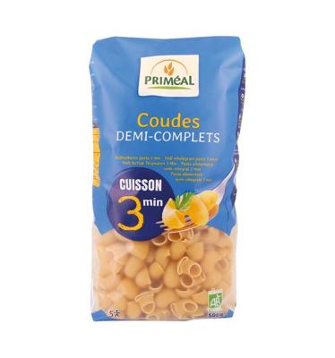 Primeal Coudes halfvolkoren snelkook 3 minuten bio 500 Gram Primeal Coudes halfvolkoren snelkook 3 minuten bio 500 Gram