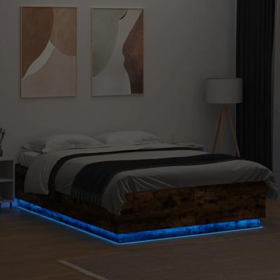 Bedframe met LED-verlichting gerookt eikenkleurig 150x200 cm - thumbnail