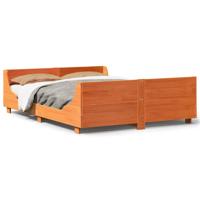 Bedframe met hoofdbord massief grenenhout wasbruin 120x200 cm - thumbnail