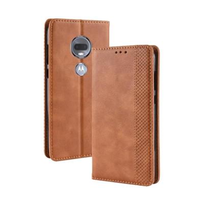 Magnetische Buckle retro textuur horizontale Flip lederen case voor Motorola Moto G7 met houder & kaartsleuven & portemonnee (bruin)