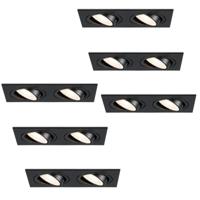 Set van 6 Mallorca LED inbouwspot - IP20 - Kantelbaar - 8 Watt 690 Lumen - 4000K Neutraal wit - Dubbel - GU10 - Dimbaar - Rechthoek - Voor binnen - Zwart - thumbnail