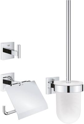 Grohe Start Cube accessoiresset 3-in-1 - closetrolhouder - met klep - handdoekhaak - met closetborstelgarnituur - met glazen inzet - chroom 41123000