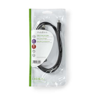 USB-Kabel | USB 3.2 Gen 2x2 | USB Type-C Male | USB Type-C Male | 20 Gbps | 100 W | Vernikkeld | 1.00 m | Rond | PVC | Zwart | Polybag