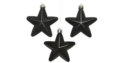 Ster plc l2b7.5h7.5 cm zwart 6st kerstboomversiering kerst Decoris - Decoris Ster plc l2b7.5h7.5 cm zwart 6st kerstboomversiering kerst Decoris - Decoris