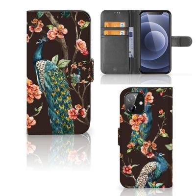 iPhone 12 | 12 Pro (6.1") | Telefoonhoesje | Met pasjeshouder | Pauw met Bloemen