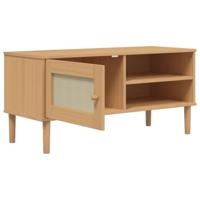 Tv-meubel SENJA 106x40x49 cm rattan massief grenenhout bruin - thumbnail