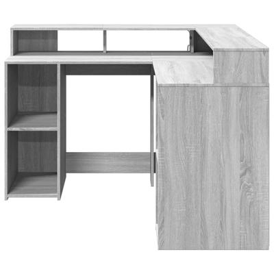 Bureau met LED-verlichting 130x130x91 cm hout grijs sonoma - thumbnail