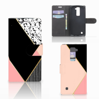LG K10 2015 Book Case Zwart Roze Vormen - thumbnail