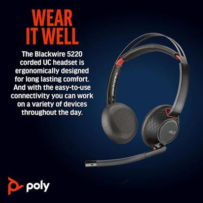 HP Poly Headset Blackwire C5220 Stereo USB- On Ear headset Kabel Stereo Zwart Noise Cancelling Oorbeugel Computer - thumbnail