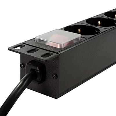 LogiLink PDU9C02 19 inch Stekkerdoos voor patchkast 1 HE Geaarde contactdoos Met schakelaar Zwart