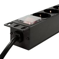 LogiLink PDU9C02 19 inch Stekkerdoos voor patchkast 1 HE Geaarde contactdoos Met schakelaar Zwart - thumbnail