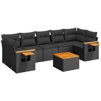 8-delige Loungeset met kussens poly rattan zwart - thumbnail