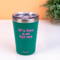 Koffiemok thermosbeker "Its too am for me" green - thumbnail