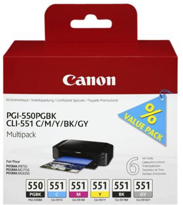 Canon inktcartridge PGI-550PGBK+CLI-551, OEM 6496B005, zwart, pigment zwart, cyaan, magenta, geel, grijs
