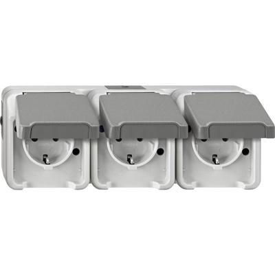 Schneider Electric MEG2390-8029 AquaStar Compleet Wandcontactdoos met randaarde en klapdeksel spatwaterdicht Lichtgrijs 3-voudig 1 stuk(s)