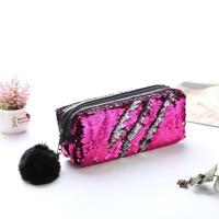 3 stuks omkeerbare Sequin potlood geval voor meisjes school levert super grote briefpapier gift magische make-up tas (magenta + zilver) - thumbnail