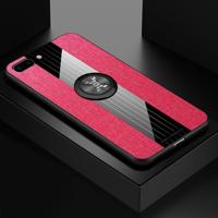 Voor iPhone 8/7 XINLI stiksels doek Textue schokbestendig TPU beschermhoes met ring houder (rood) - thumbnail