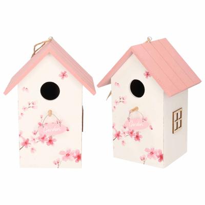 2x Nestkast/vogelhuisje Hout Wit Met Roze Dak 15 X 12 X 22 Cm - Vogelhuisjes