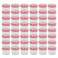 VidaXL Jampotten met wit met rode deksels 48 st 110 ml glas - thumbnail