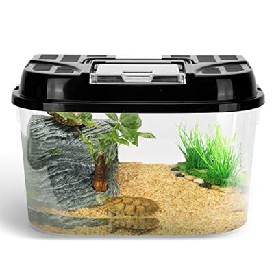 Nobleza Terrarium van kunststof voor reptielen, geschikt voor gekko-schildpadden, slangenspin, transparante doos met deksel, geventileerd en handvat, maat M: L 22,4 x B 15,3 x H 15,3 cm