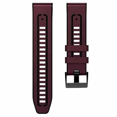 By Qubix - leer + siliconen bandje - Bordeaux - Compatible met Garmin Tactix 8-51mm - Compatible Garmin bandje