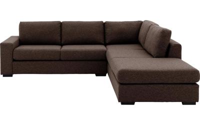 Goossens Hoekbank Lucca Met Ligelement bruin, stof, 2,5-zits, stijlvol landelijk met ligelement rechts