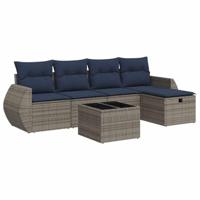 6-delige Loungeset met kussens poly rattan grijs - thumbnail