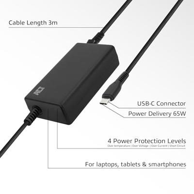 ACT Connectivity USB-C laptoplader met Power Delivery profielen 65W - thumbnail