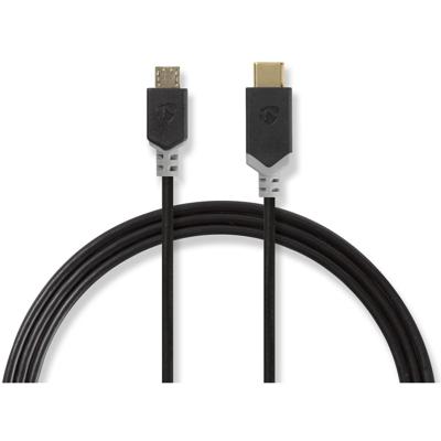 Kabel USB 2.0 | Type-C male - Micro-B male | 1,0 m | Antraciet