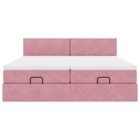 Ottoman bed met matrassen en LED's 160x200cm fluweel roze - thumbnail