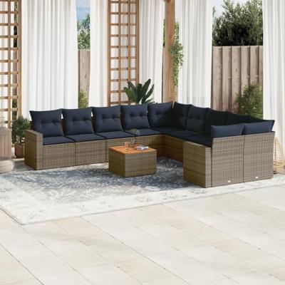 11-delige Loungeset met kussens poly rattan grijs