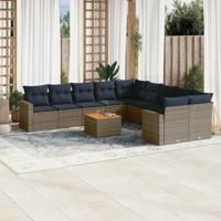 11-delige Loungeset met kussens poly rattan grijs - thumbnail