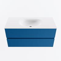 MONDIAZ VICA 100cm badmeubel onderkast Jeans 2 lades. Wastafel MOON midden 1 kraangat, kleur Talc. - thumbnail