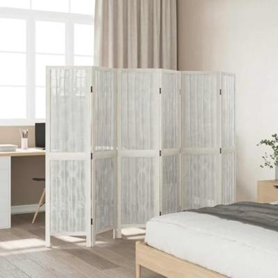 Kamerscherm met 6 panelen massief paulowniahout wit