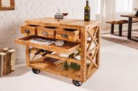 Industriële barkast BODEGA 86 cm mangohouten serveerwagen met wijnrek - 42379 - thumbnail