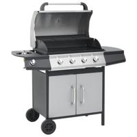 VidaXL Gasbarbecue 4+1 kookzone staal en roestvrij staal zwart zilver - thumbnail