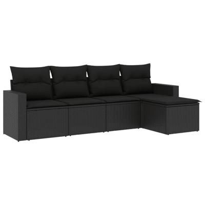 6-delige Loungeset met kussens poly rattan zwart