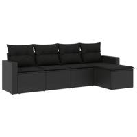6-delige Loungeset met kussens poly rattan zwart - thumbnail
