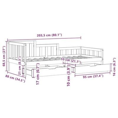 Slaapbank met lades 80x200 cm massief grenenhout wit