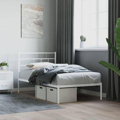 Bedframe met hoofdbord metaal wit 75 x 190 cm