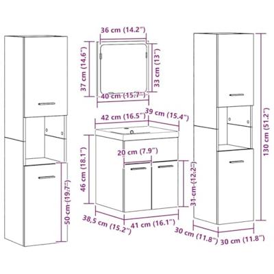 Badkamermeubelset Wandgemonteerd 4 pcs Oud Hout Bewerkt hout