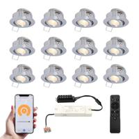 Set van 12 Sienna Smart LED Mini Inbouwspots - Veranda spots - 12V 3W 200lm - Dimbaar - Kantelbaar - Wifi & Bluetooth - 2700K - IP44 - RVS - thumbnail